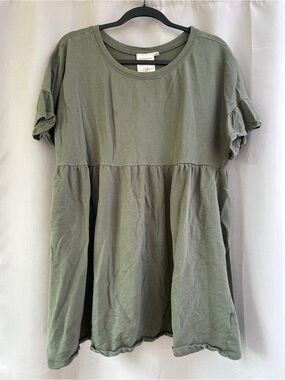 Olive Babydoll Short Sleeve Tunic Top Cotton Jillian Harris